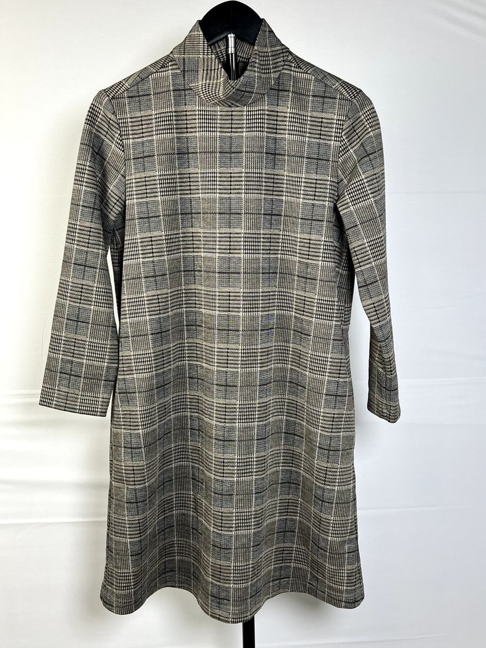 Tuckernuck Black & White Plaid Mock‑Neck Shift Dress – Size XS
